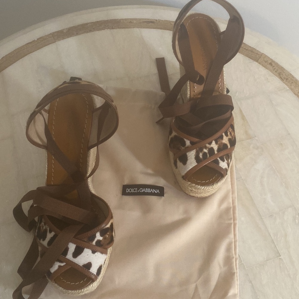 Dolce&Gabbana leopard print pony hair, leather sandals, s 39 - Picture 10 of 12